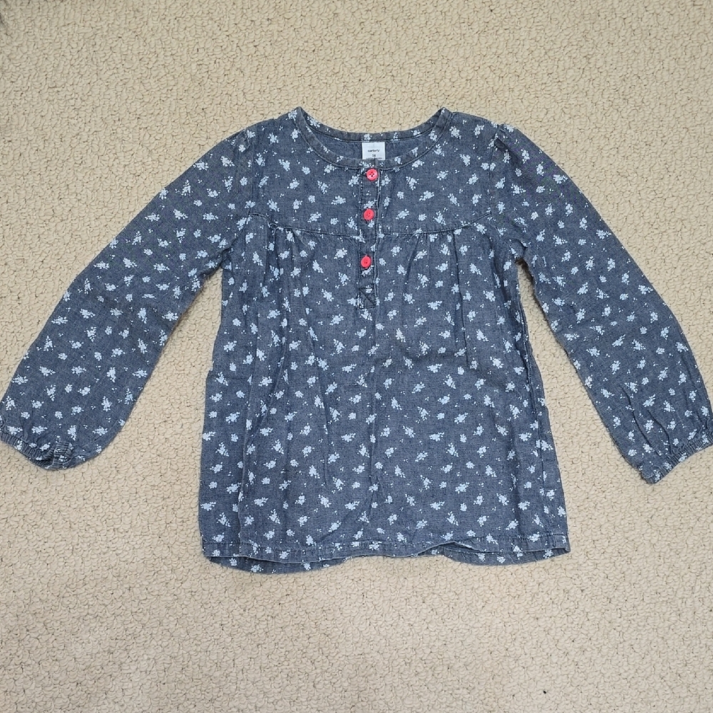 🌸3/$30🌸 Carter's Navy Floral Long-Sleeve Henley Top with Pink Buttons